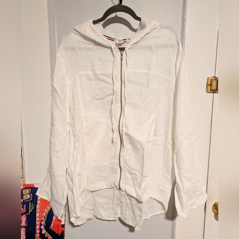 Sigrid Olsen 100% Linen Hooded Zip Up Tunic
